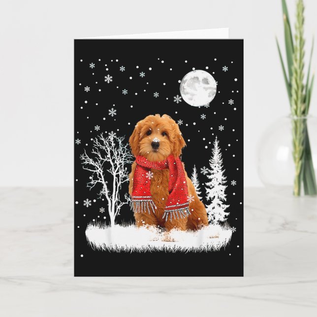 Tarjeta Goldendoodle Under Moonlight Snow Christmas Pajama (Anverso)