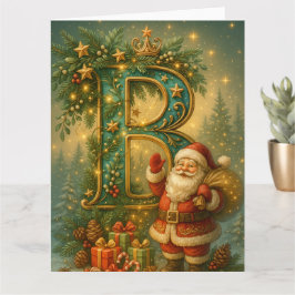 Tarjeta Goldenes Initial B mit Weihnachtsmann und Krone