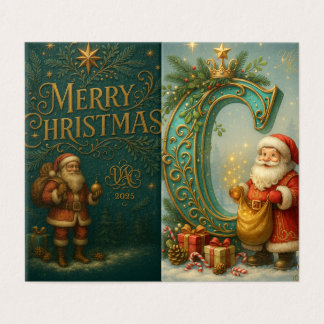 Tarjeta  Goldenes Initial C mit Weihnachtsmann und Krone