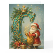 Goldenes Initial C mit Weihnachtsmann und Krone