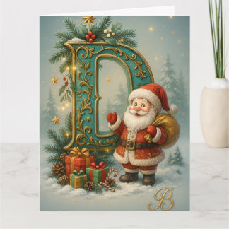 Tarjeta Goldenes Initial D mit Weihnachtsmann und Krone 