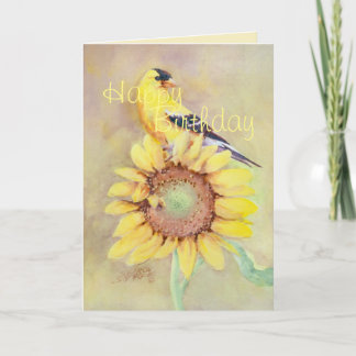 Tarjeta GOLDFINCH Y GIRASOL del CUMPLEAÑOS de SHARON