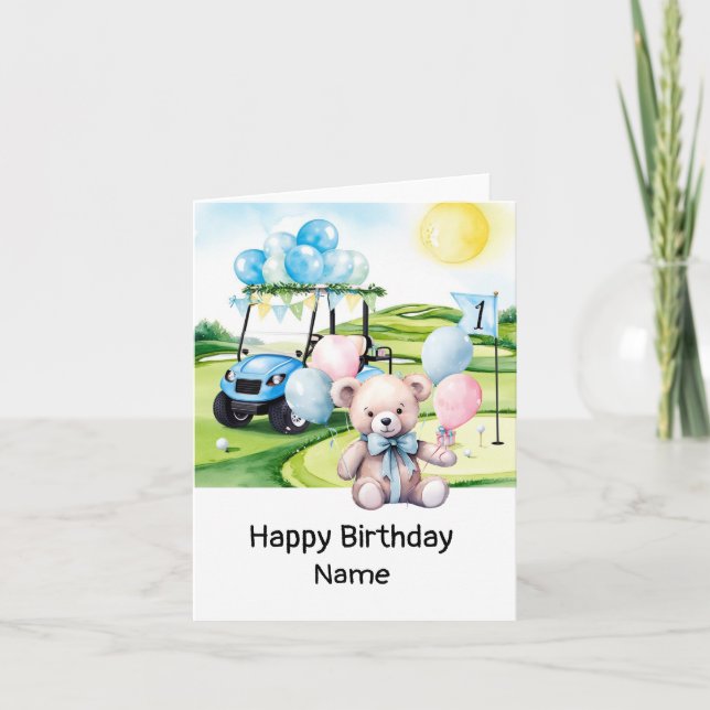 Tarjeta Golf 1 cumpleaños golfista de un año con número (Anverso)
