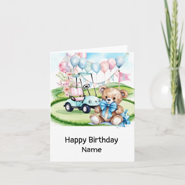Tarjeta Golf 1 cumpleaños golfista de un año con número (Anverso)