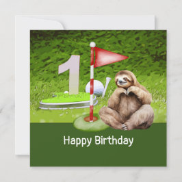 Tarjeta Golf 1er cumpleaños con Sloth Golfer