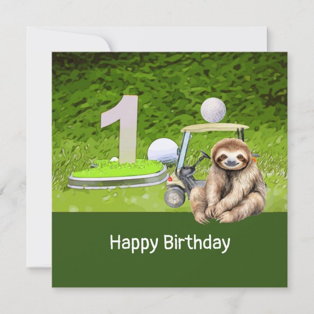 Tarjeta Golf 1er cumpleaños con Sloth Golfer (Anverso)