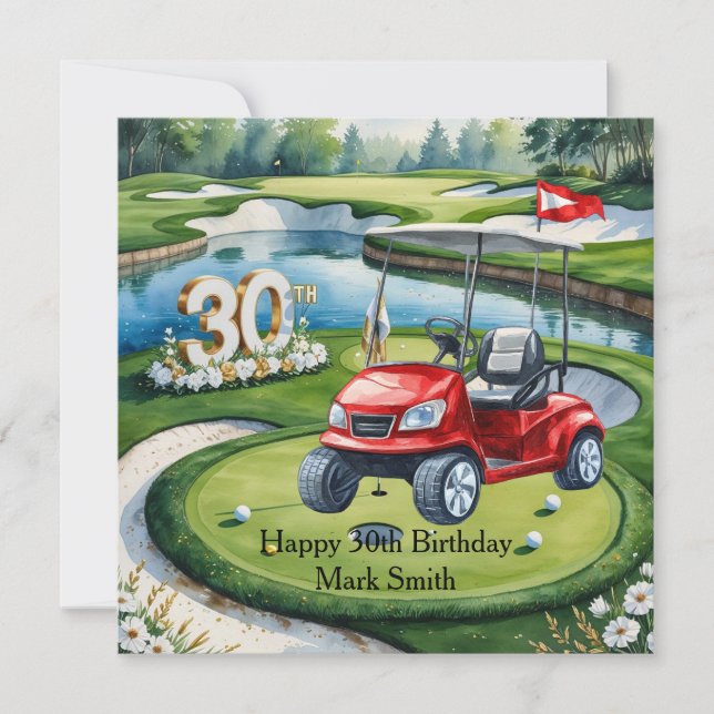 Tarjeta Golf 30 cumpleaños en campo de golf (Anverso)