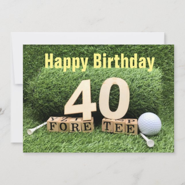 Tarjeta Golf 40 cumpleaños con número y bola de golf (Anverso)