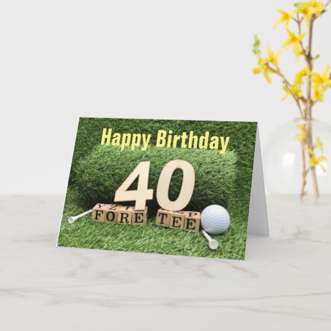 Tarjeta Golf 40 cumpleaños con número y bola de golf (flor amarilla)