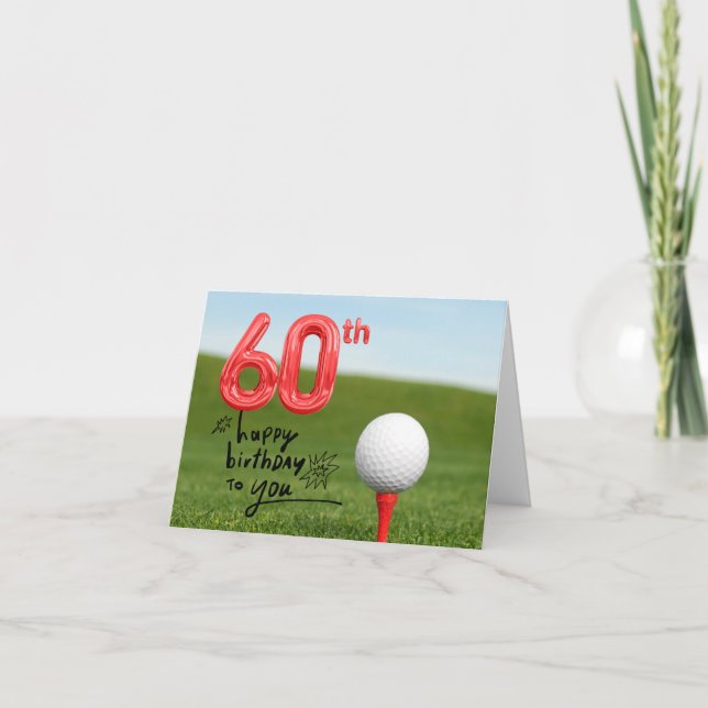 Tarjeta Golf 60 cumpleaños con bola de golf en verde (Anverso)