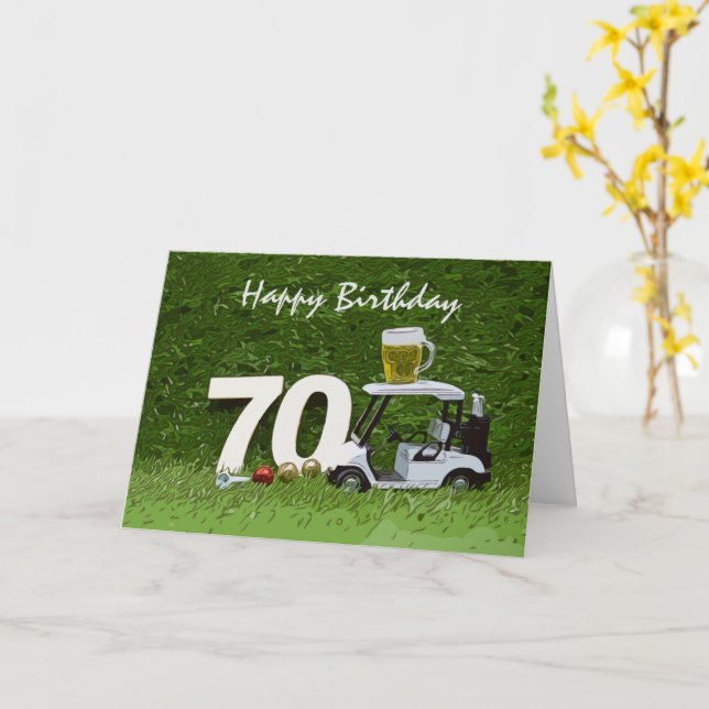 Tarjeta Golf 70º Fiesta de Cumpleaños con cerveza en carre (flor amarilla)