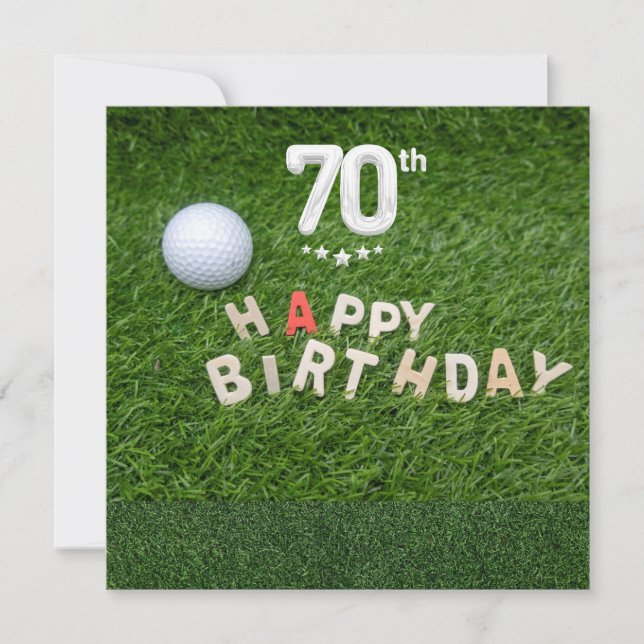 Tarjeta Golf 70 cumpleaños con bola de golf para golfistas (Anverso)