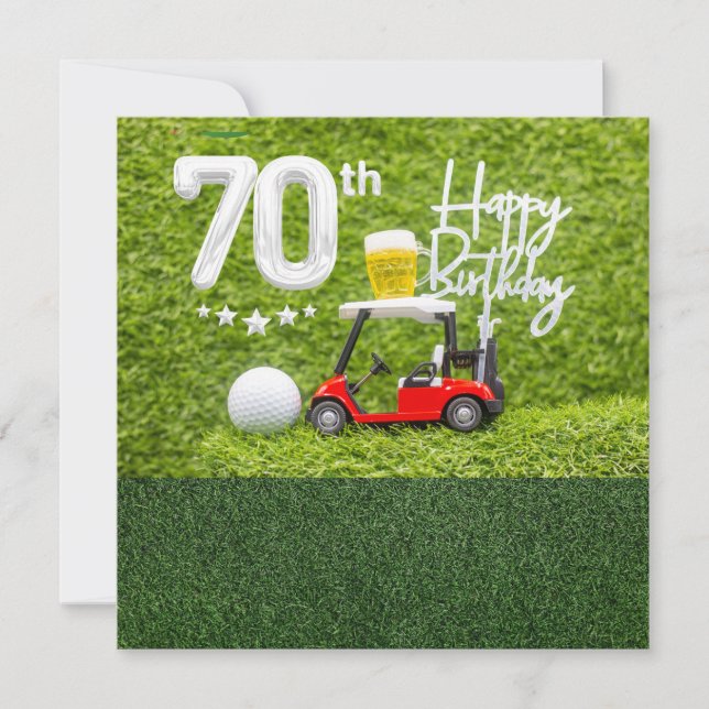 Tarjeta Golf 70 cumpleaños con carrito de golf para golfis (Anverso)