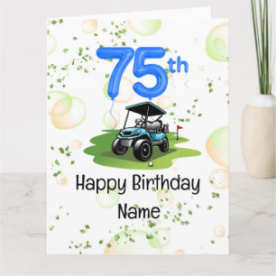 Tarjeta Golf 75 cumpleaños para golfista con carrito de go