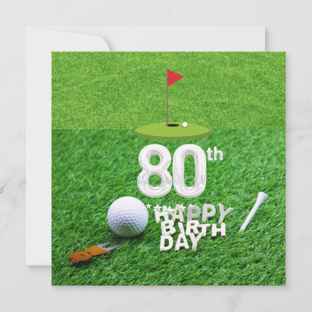Tarjeta Golf 80 cumpleaños con bola de golf para golfistas (Anverso)