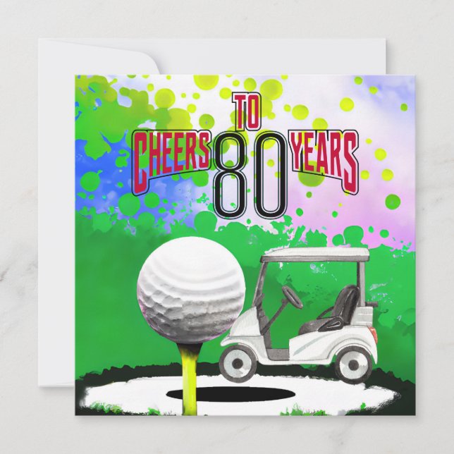 Tarjeta Golf 80 cumpleaños con bola de golf para golfistas (Anverso)