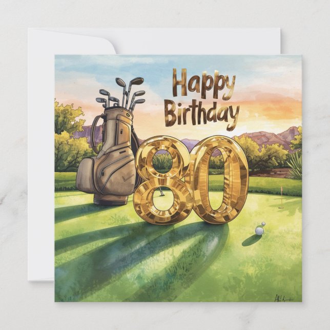 Tarjeta Golf 80th Birthday with golf ball for golfer (Anverso)