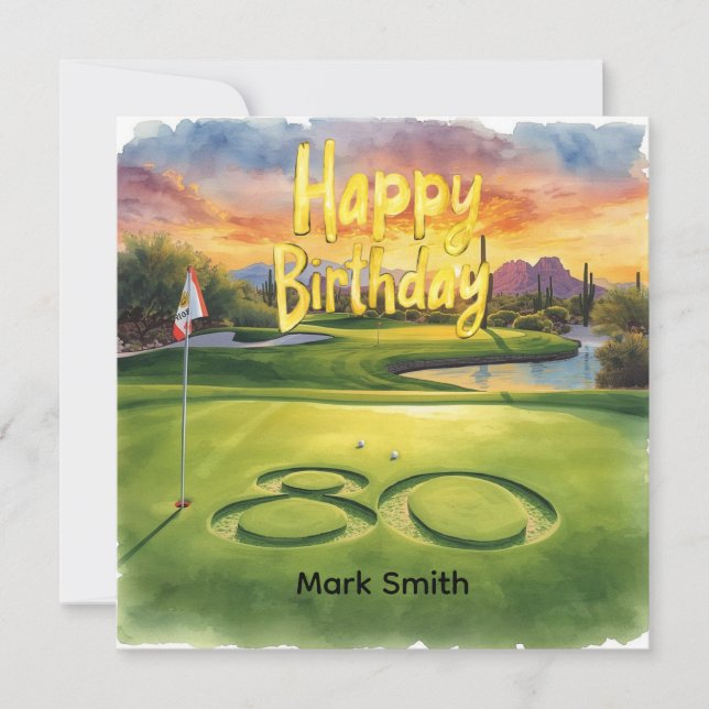 Tarjeta Golf 80th Birthday with golf ball for golfer (Anverso)