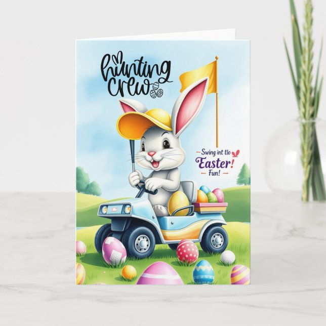 Tarjeta Golf Bunny Ribbit Golfer para Pascua (Anverso)