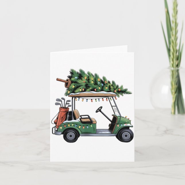 Tarjeta Golf Cart Christmas Tree Lights Golfing Golfer Fun (Anverso)