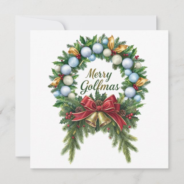 Tarjeta Golf Christmas Wreath for Golfer with golf ball  (Anverso)