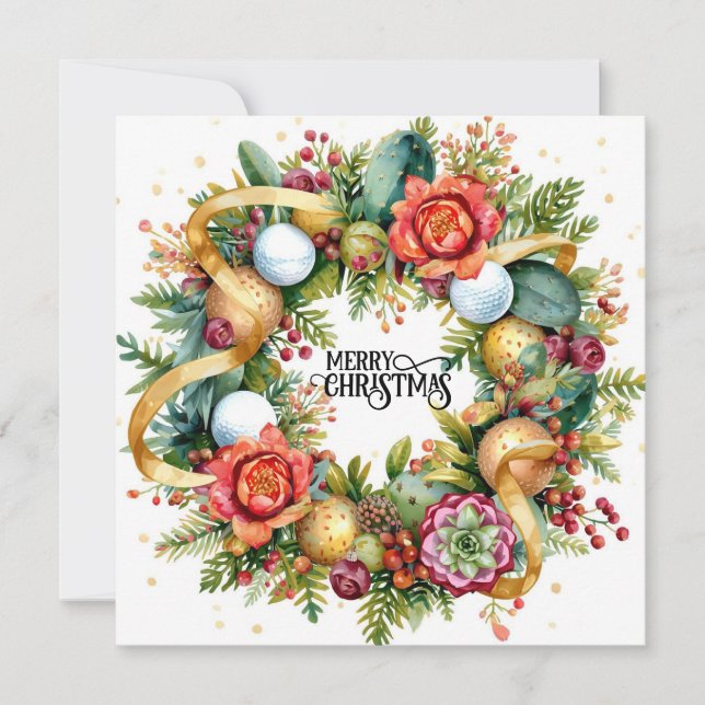 Tarjeta Golf Christmas Wreath for Golfer with golf ball  (Anverso)