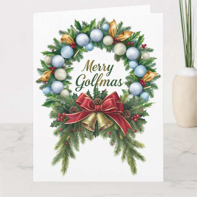 Tarjeta Golf Christmas Wreath for Golfer with golf ball  (Anverso)