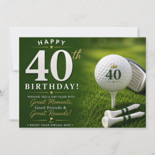 Tarjeta Golf cumpleaños 40 con número y pelota de golf