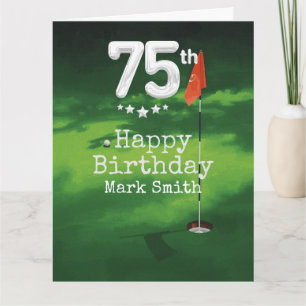 Tarjeta Golf cumpleaños 75 en césped verde
