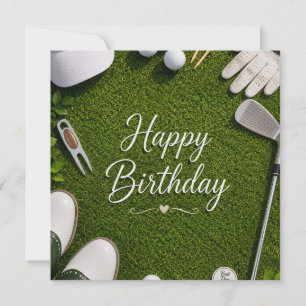 Tarjeta Golf Cumpleaños para golfista en césped verde