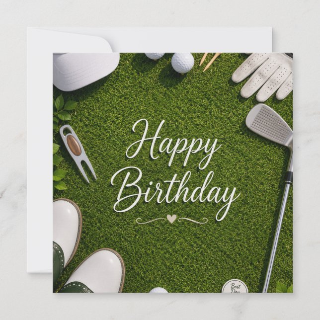 Tarjeta Golf Cumpleaños para golfista en césped verde (Anverso)