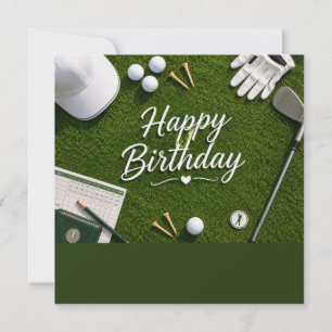 Tarjeta Golf Cumpleaños para golfista en césped verde