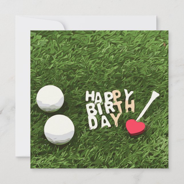 Tarjeta Golf feliz cumpleaños con la pelota de golf y el a (Anverso)