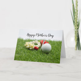 Tarjeta Golf Feliz Día de la Madre con flores sobre hierba