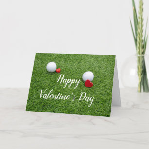 Tarjeta Golf Feliz día de San Valentín con amor y pelota d