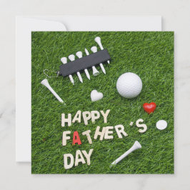 Tarjeta Golf Feliz Día del Padre con tee y ball en verde