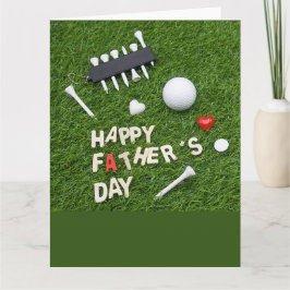 Tarjeta Golf Feliz Día del Padre con tee y ball en verde