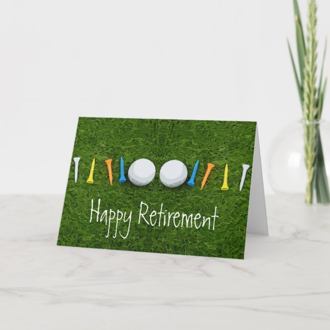 Tarjeta Golf Feliz Jubilación con bola de golf y té (Anverso)