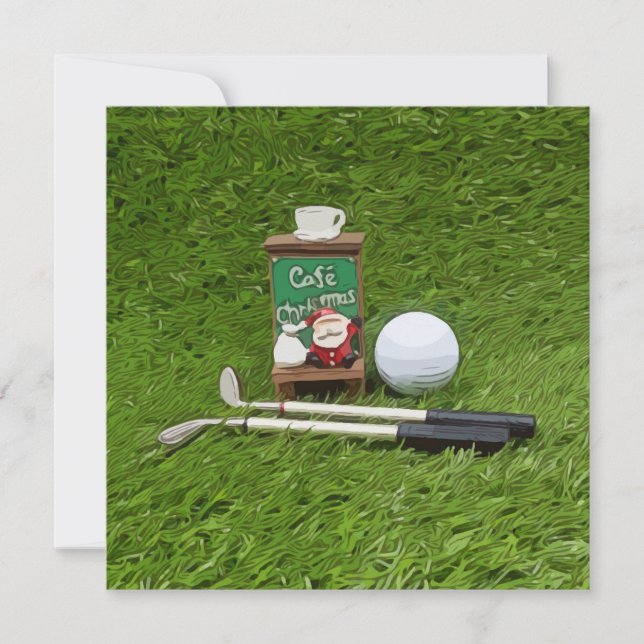 Tarjeta Golf Feliz Navidad al golfista con Santa Claus (Anverso)