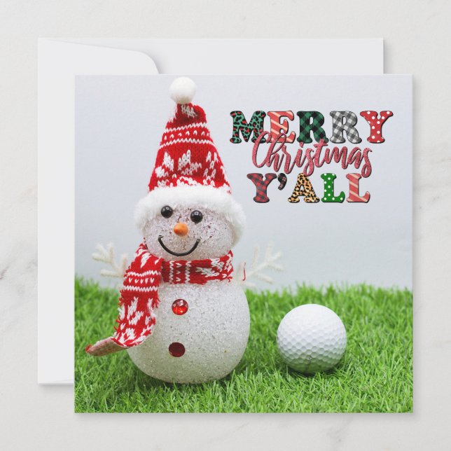 Tarjeta Golf Feliz Navidad al golfista con Snowman (Anverso)