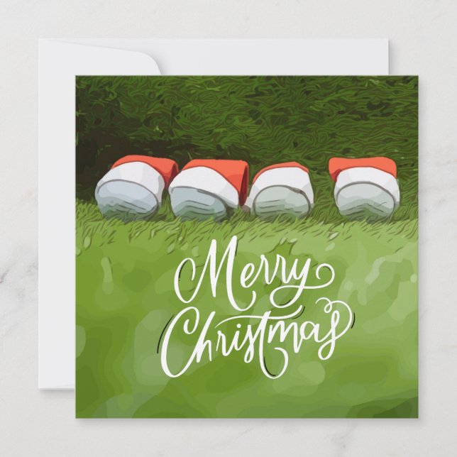 Tarjeta Golf Feliz Navidad con bola de golf en césped verd (Anverso)
