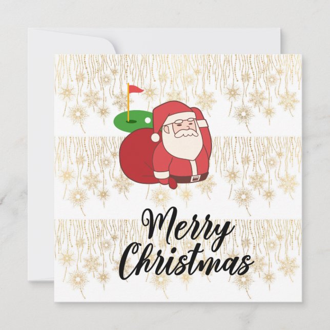 Tarjeta Golf Feliz Navidad con Santa Claus a la bandera (Anverso)