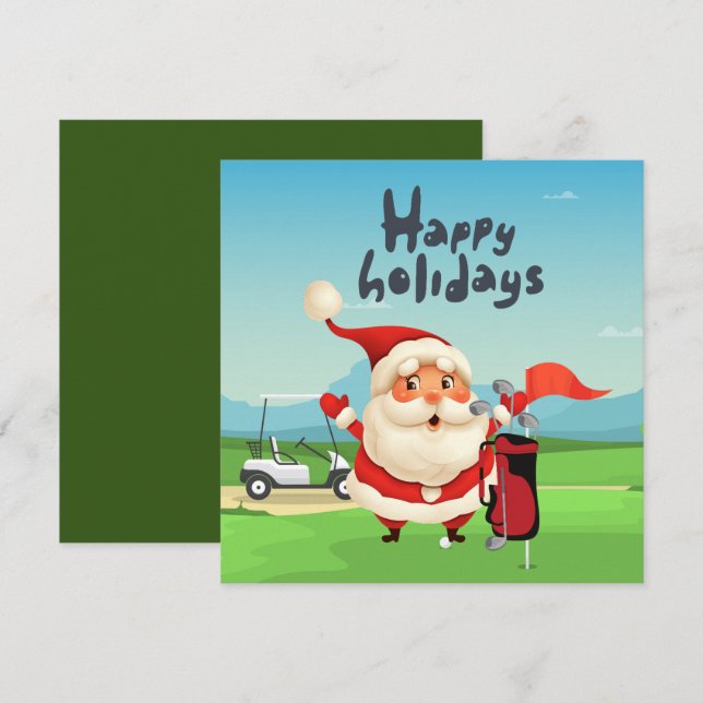 Tarjeta Golf Feliz Navidad con Santa Claus en el coche de  (Anverso / Reverso)