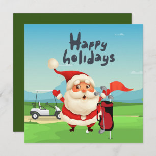 Tarjeta Golf Feliz Navidad con Santa Claus en el coche de