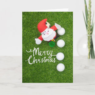 Tarjeta Golf Feliz Navidad con Santa Claus en verde