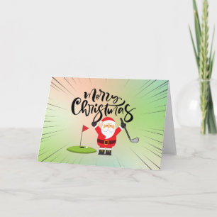 Tarjeta Golf Feliz Navidad con Santa jugando golfista