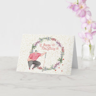 Tarjeta Golf Feliz Navidad Gofer con corona de Navidad