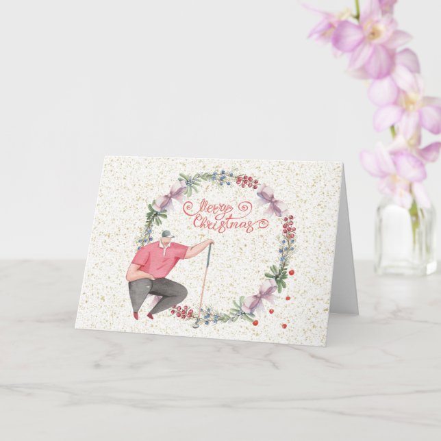 Tarjeta Golf Feliz Navidad Gofer con corona de Navidades (Orquídea)