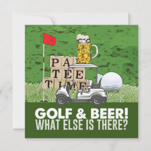 Tarjeta Golf Fiesta y Cerveza divertida diciendo para los