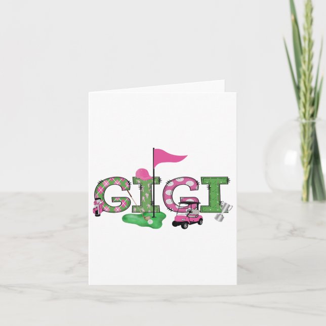 Tarjeta Golf Gigi Pink Hole In One Golf Primer Chica de Cu (Anverso)